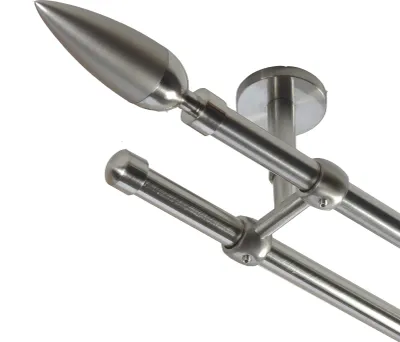 Produktbild von Gardinenstange Set Edelstahl Look Metall Ø 16mm Deckenbefestigung 2-lauf Spitze, Länge wählbar D21 E10 E17