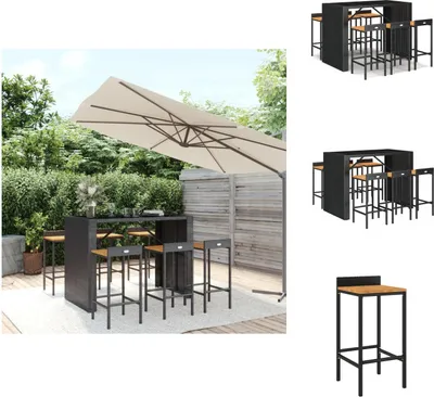 Immagine prodotto di vidaXL set bar da giardino 7 pezzi in poly rattan nero e legno massiccio di acacia - Set di mobili da giardino