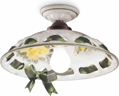 Produktbild von Deckenlampe Metall Keramik E27 D: 33 cm in Schwarz Kupfer antik Weiß Rot rund Landhaus Keramikleuchte