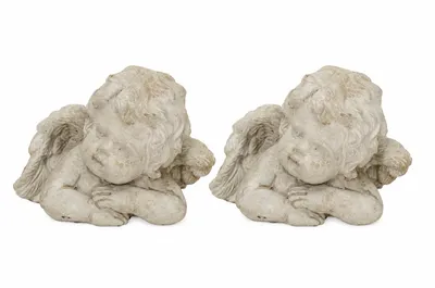 Produktbild von Engel 2er Set Zement StoneArt creme Skulptur 13,5x10cm H10cm Deko Figur Dekoengel, KI-generiertes Bild
