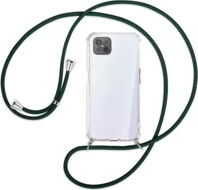 Produktbild von Handykette Backcover-Schutzhülle mit Band (Metall silberfarben) für Oppo A92S / Reno4 Z 5G - dunkelgrün