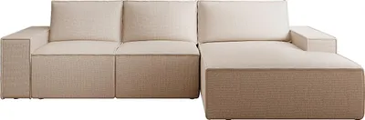 Produktbild von Großes Ecksofa mit Schlaffunktion - Ecke rechts - Strukturstoff - Beige - AMELIA