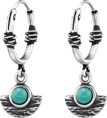 Produktbild von Bali Creolen: 925 Silber Boho Ohrringe mit Türkis Perlen