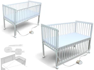 Produktbild von Kinderbett / Beistellbett / Babybett 2in1 120x60cm mit Matratze und Gurt weiss