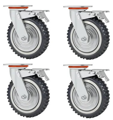Produktbild von Transportrollen 200 mm - Set aus 4 - Drehrollen mit Bremse - Tragfähigkeit 2000 kg