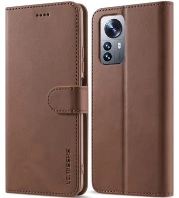 Image de Etui pour Xiaomi 12 Pro, étui en cuir avec fermeture magnétique et support, étui de protection Marron