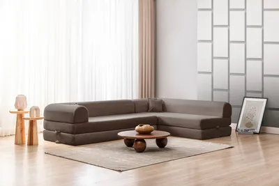 Productafbeelding van Hanah Home, hoekbank met bedfunctie, 280 cm, 100% ribfluweel, bruin, met 4 kussens, gemakkelijk te onderhouden