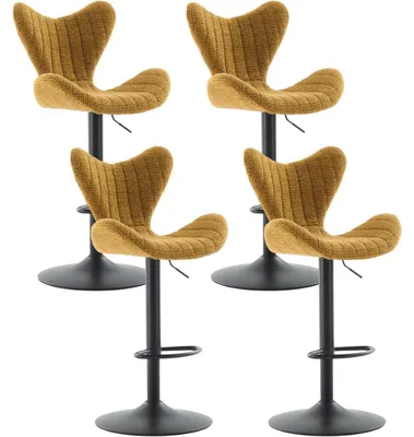 Image de Ensemble de 4 tabourets de bar, réglables en hauteur, pivotants à 360°, en velours, couleur jaune