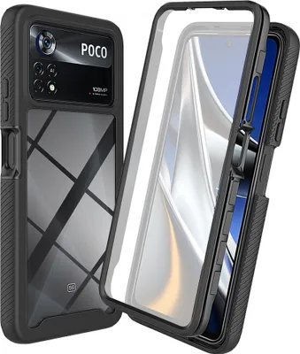 Image de Etui pour Xiaomi Poco X4 Pro 5G, bumper avec protecteur d'écran 360° intégré, étui de protection complet noir