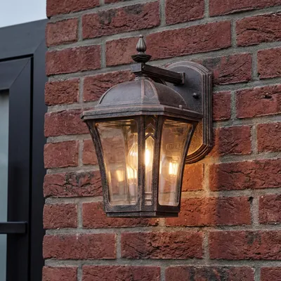 Produktbild von Outdoor Wandleuchte Braun Antik Aluminium Glas IP44 H:26,5 cm E27 Garten Außen Wandlaterne Haustür