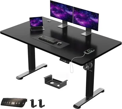 Produktbild von JUMMCIO Höhenverstellbarer Schreibtisch 140x70 cm, Stabiler Elektrischer Schreibtisch mit Vierteilige Tischplatte, Computertisch mit Memory Funktion,Standing Desk für Büro, Schwarz