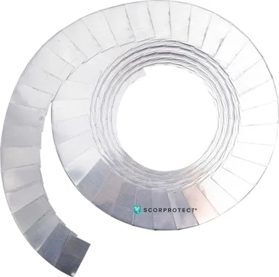 A roll of silver-colored tape spiraled on a white background.