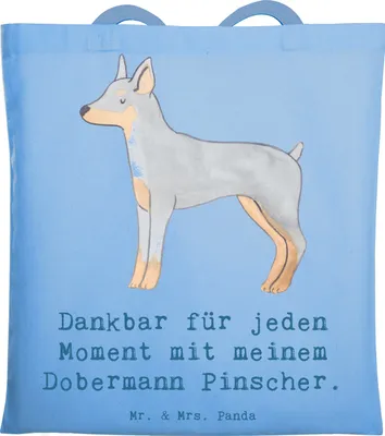 Produktbild von Mr. & Mrs. Panda Tote Bag Dobermann Pinscher Moment - Sky Blue - Geschenk, Jutebeutel, Einkaufstüte, Shopping Tasche, Schultasche