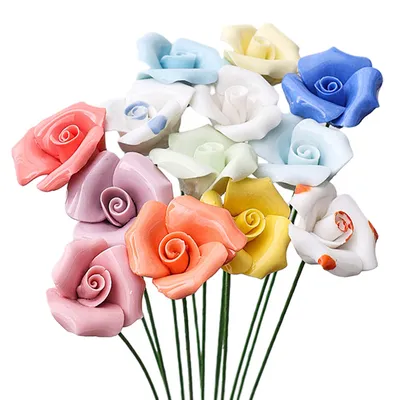 Produktbild von Handgefertigte, realistische, bunte Keramik-Simulationsblume mit Stiel, künstliche Blume zur DIY-Vasendekoration
