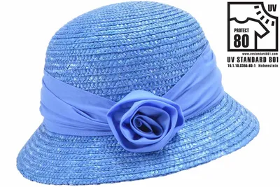 Seeberger eleganter Strohhut-Glocke mit Blume & UV-Schutz 80 in blau
