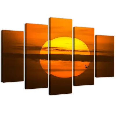 Produktbild von 5-teiliges leinwandbild sonnenuntergang 150x100 cm Feeby orange wandbild bereit zum aufhängen