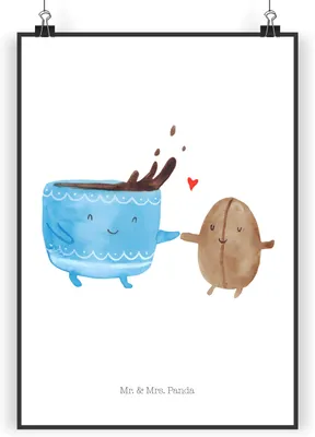 Produktbild von Mr. & Mrs. Panda Bild Kaffee Bohne DIN A3 - Weiß - Geschenk, wanddeko, Zufriedenheit, Kaffeebohne, Genuss, Lustige Sprüche, Wanddekoration, Kunstdruck, drucke, Glück