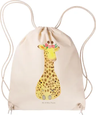 Produktbild von Mr. & Mrs. Panda Stoffbeutel Giraffe Blumenkranz - Transparent - Geschenk, Baumwollbeutel, Freundin, gymnastiktasche, Selbstliebe, Sportbeutel, Jutebeutel, Abenteurer