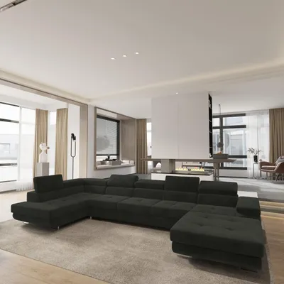Produktbild von Masseno Ecksofa TORIVA L-S mit Schlaffunktion U-Form, Sofa mit Bettkasten, Wohnzimmersofa, Couch, Soffa, Bettsofa, Couchgarnitur- Schwarz, MONOLITH 95