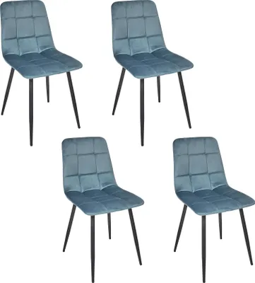 Image de Lot de 4 Chaises - HOME DECO FACTORY - Mateo - Confortables - Chic - Bleu canard