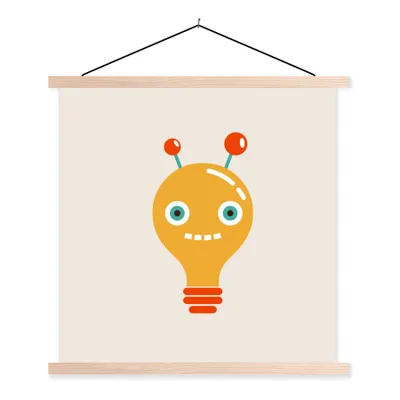 Produktbild von MuchoWow® Textilposter Roboter - Glühbirne - Gesicht - Antenne - Kinder 120x120 cm mit holzfarbenen Rahmen - Textil-Poster