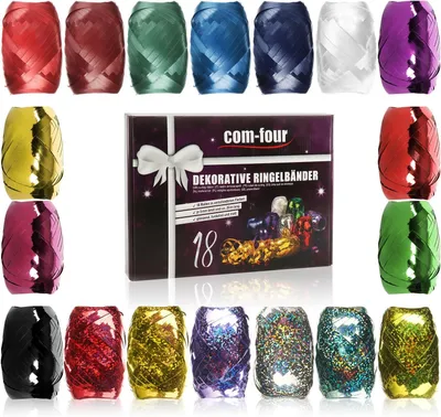 Productafbeelding van Glitterringlint in felle kleuren - Set van 18 - 20 m per rol