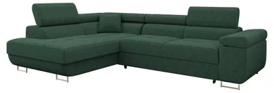 Produktbild von MIRJAN24 Ecksofa Torezio Cord, Stilvoll Eckcouch mit Bettkasten und Schlaffunktion, Einstellbare Kopfstützen, 274x203x70-90 cm (Farbe: Poso 14, Seite: Links)