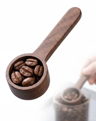 Image de Cuillère à café et doseur - Capacité de 20 ml - En bois de noyer noir - Pour les grains de café et la poudre