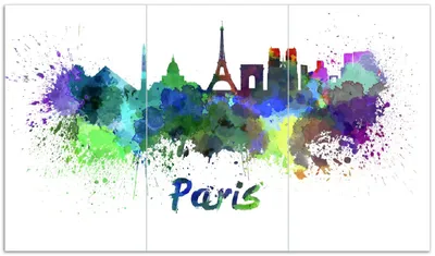 Produktbild von Wallario Herdabdeckplatte aus Glas, Größe 90 x 52 cm 3-teilig, Motiv Städte als Aquarell - Skyline von Paris
