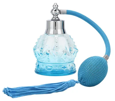 Produktbild von 80 ml leere, wiederbefüllbare Parfümflasche aus Glas mit Sprühkopf, Leuchtturm-Flasche, blau