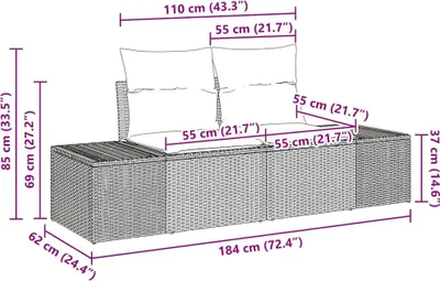 Immagine prodotto di Set divano da giardino vidaXL con cuscini, 9 pezzi, beige e grigio chiaro, in polyrattan