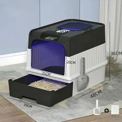 Produktbild von Selbstreinigende Katzentoilette - Großes Katzenklo - Mit Deckel und Schaufel - Sterilisation und Geruchsbeseitigung - Für Katzen bis 15 kg - Leicht zu reinigen - Schwarz