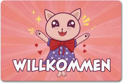 Produktbild von Willkommen Fußmatte in 40x60 cm ohne Rand mit süßem Manga Kätzchen