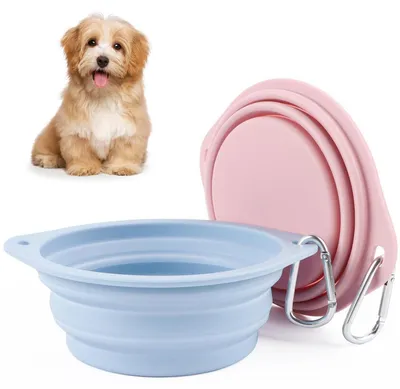 Produktbild von 2x Faltbare Hundenäpfe Silikon Rosa Blau Reisenapf Wassernapf Futterspender