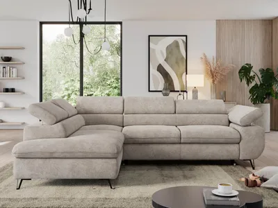 Produktbild von Couch, L-förmig ecksofa, mit Schlaffunktion und Verstellbare Kopfstützen, Bettkasten - PEDRO L - Struktur - Beige - Links