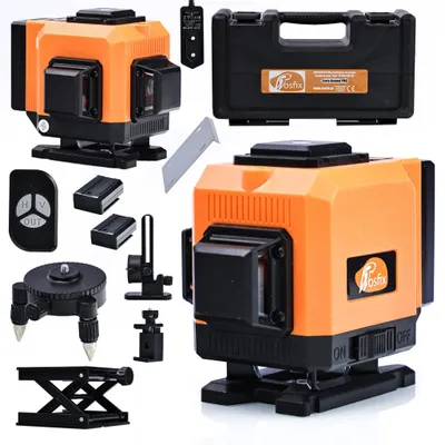 Immagine prodotto di Rosfix Orange Tiger ROT12L – Laser a Croce Verde a 12 Linee 360° | IP54, Portata 25 m, Autolivellante ±3° | Batteria, Telecomando