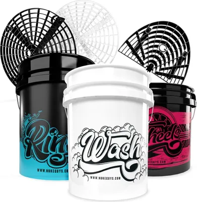 Produktbild von Nuke Guys Auto Wascheimer Set - 3 Eimer Waschmethode + 2x Grit Guard + Washboard