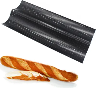Image de Plaque à baguette noire 2 alvéoles 38 x 16,2cm, avec bon revêtement antiadhésif & brunissage uniforme grâce à une conduction thermique optimale