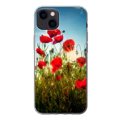 Produktbild von MuchoWow® Handyhülle Schutzhülle Hülle für iPhone 13 Mohnblumen - Toskana - Sonne - Rot - Blau Silikon Softcase Handy Hülle - Karteninhaber