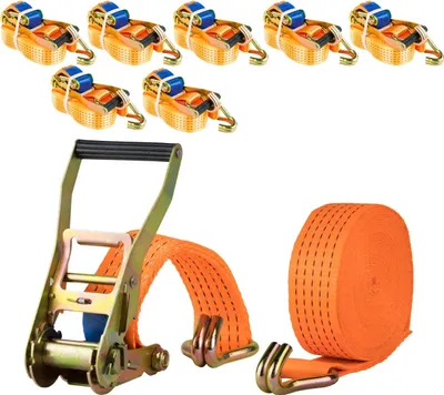 Produktbild von Safetytex 8x Spanngurt 8 Meter 50mm 5000kg 2tlg LKW Anhänger Zurrgurt orange