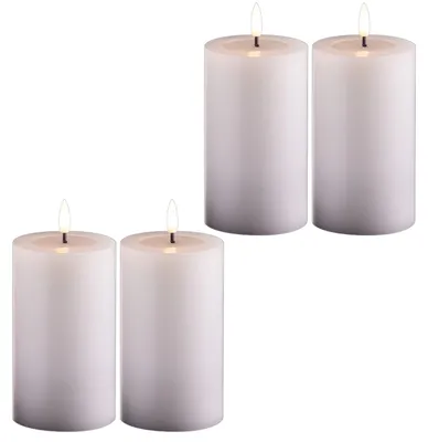 Obrázok produktu pre 4 kusy LED sviečky do svietnika, biela, s časovačom (6 hodín), skutočný vosk, LED, teplá biela, priemer 7,5 cm, výška 12,5 cm - vyžaduje 2 batérie AA. LED sviečka so skutočným voskom a efektom plameňa, bezplamienková sviečka, LED sviečka