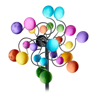 Image de Éolienne de jardin Relaxdays, éolienne double avec piquet, dimensions : 119 x 33 x 15,5 cm, en fer, carillon éolien, multicolore