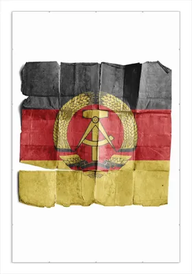 Produktbild von Wallario Wandbild DDR Flagge auf altem Papier - schwarz rot gold, Größe: 61 x 91,5 cm, Poster mit rahmenlosen Bildhalter