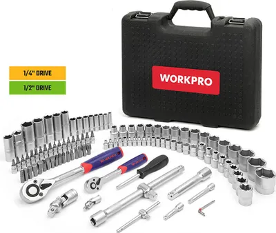 Obrázek produktu pro WORKPRO Box na nářadí z pevného plastu 1/2-1/4 palce, 108 kusů 37 x 29 x 29 palců.