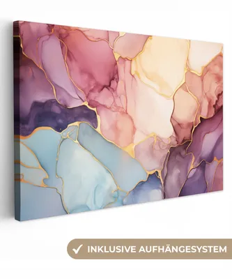 Produktbild von MuchoWow® - Leinwandbilder - Marmor - Farbenfroh, Wandbild, Wanddeko Bilder Wohnzimmer, 120x80 cm