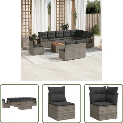 Produktbild von The Living Store 11-tlg. Garten-Sofagarnitur mit Kissen Grau Poly Rattan