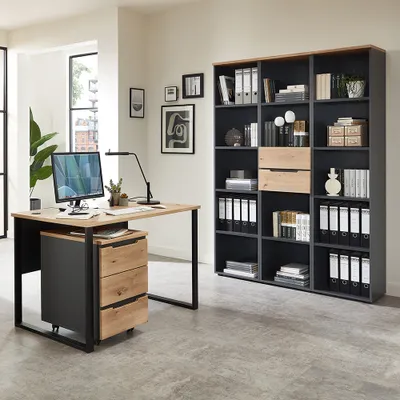 Produktbild von Büromöbel Set 5-teilig MANRESA-36 mit 120cm Schreibtisch in graphit und Eiche
