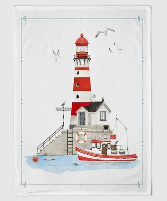 Produktbild von Geschirrtuch Küstenstädtchen, Geschirrtücher Mitbringsel Geschenkidee, Maritim, Leuchtturm
