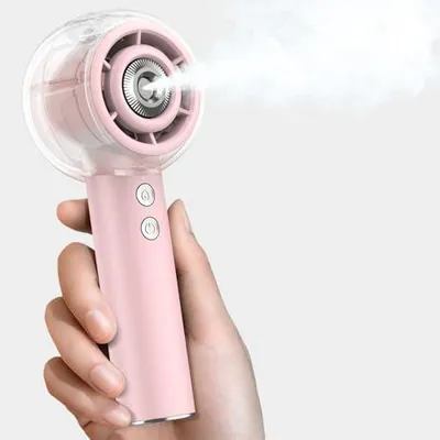 Produktbild von Handventilator mit Wasser, Tragbarer Mini Ventilator mit Sprühnebel, 15000RPM Turbo-Motor, 6000mAh, 4 starken Stufen für Outdoor & Reise, Sommergeschenk für Damen und Herren (Rosa)