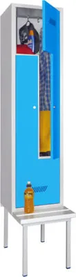 Produktbild von Z-Kleiderschrank m. Sitzbankuntergestell - Höhe 215 cm - 2 Fächer - Zylinderschloss - lichtgrau